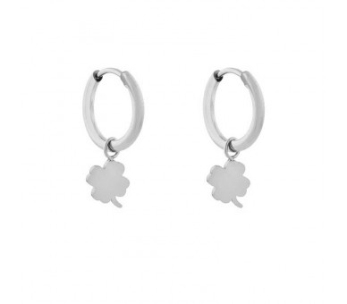 EARRINGS SMALL WITH PENDANT CLOVER - SILVER