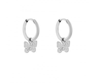 EARRINGS SMALL WITH PENDANT BUTTERFLY - SILVER