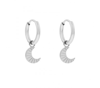 EARRINGS SMALL WITH PENDANT FLAMED MOON - SILVER