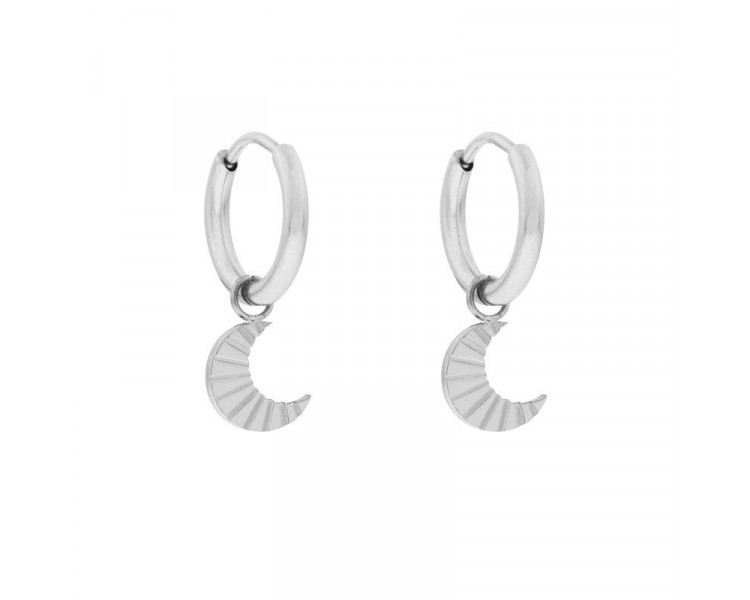 EARRINGS SMALL WITH PENDANT FLAMED MOON - SILVER EARRINGS SMALL WITH PENDANT FLAMED MOON - SILVER