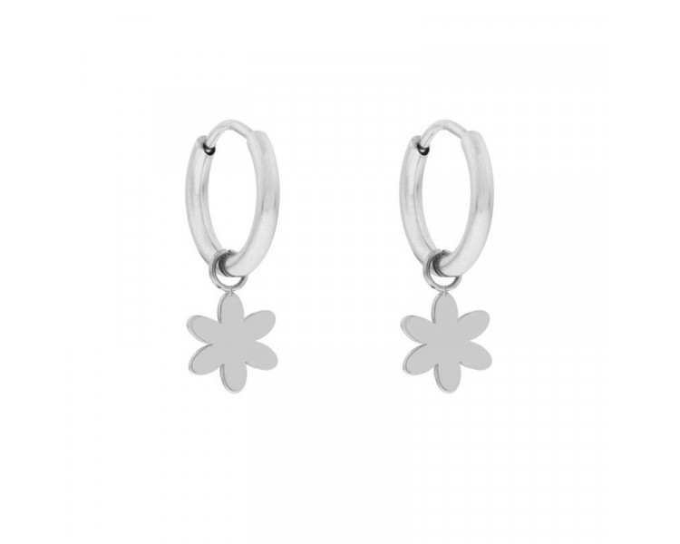 EARRINGS SMALL WITH PENDANT FLOWER - SILVER EARRINGS SMALL WITH PENDANT FLOWER - SILVER