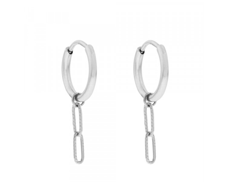 EARRINGS LARGE WITH PENDANT OVALS - SILVER EARRINGS LARGE WITH PENDANT OVALS - SILVER