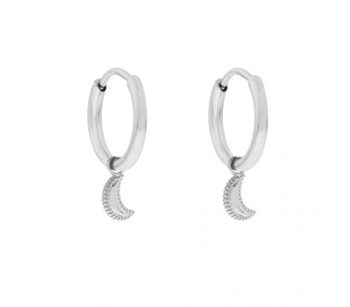 EARRINGS LARGE WITH PENDANT DOTS MOON - SILVER