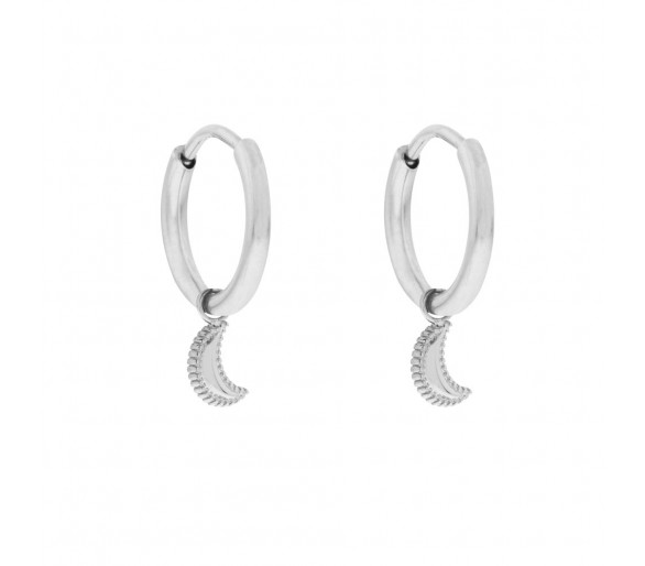 Grandes boucles d'oreilles avec un pendentif lune en pointillé