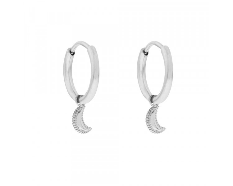 EARRINGS LARGE WITH PENDANT DOTS MOON - SILVER EARRINGS LARGE WITH PENDANT DOTS MOON - SILVER