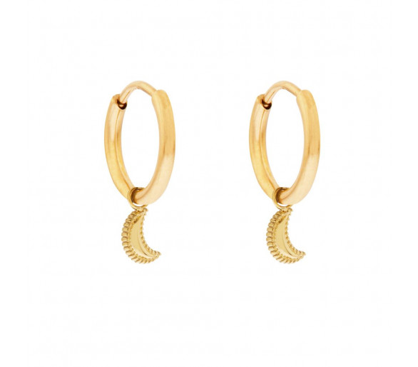 Grandes boucles d'oreilles avec un pendentif lune en pointillé