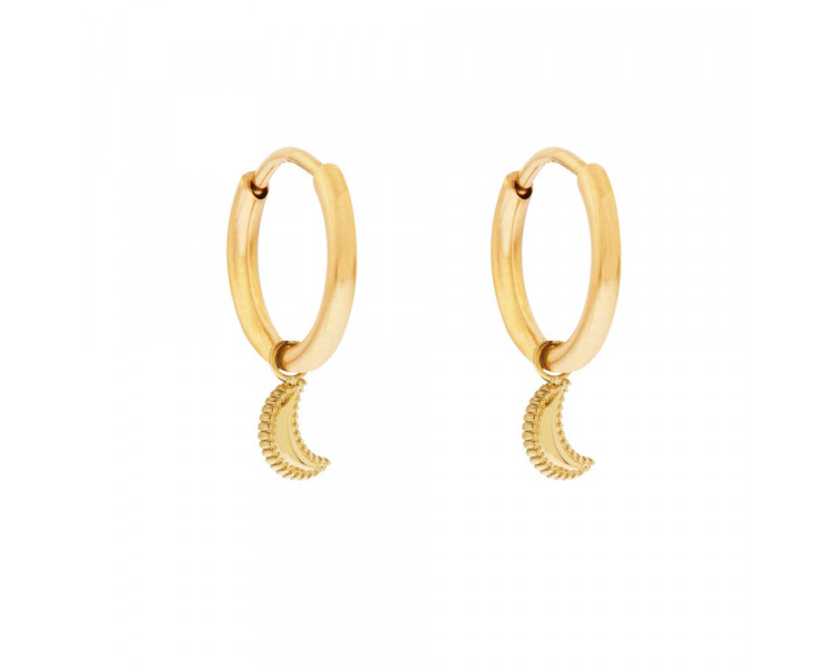 EARRINGS LARGE WITH PENDANT DOTS MOON - GOLD EARRINGS LARGE WITH PENDANT DOTS MOON - GOLD