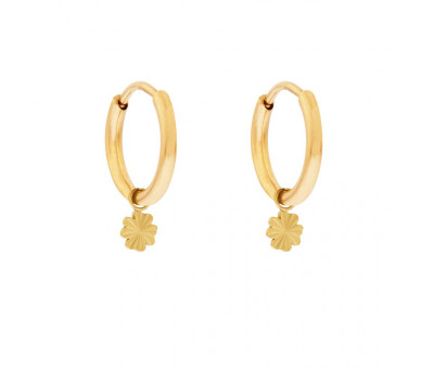 EARRINGS LARGE WITH PENDANT FLAMED CLOVER - GOLD