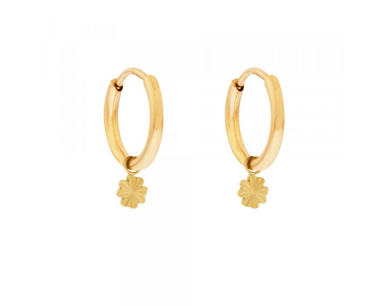 EARRINGS LARGE WITH PENDANT FLAMED CLOVER - GOLD EARRINGS LARGE WITH PENDANT FLAMED CLOVER - GOLD