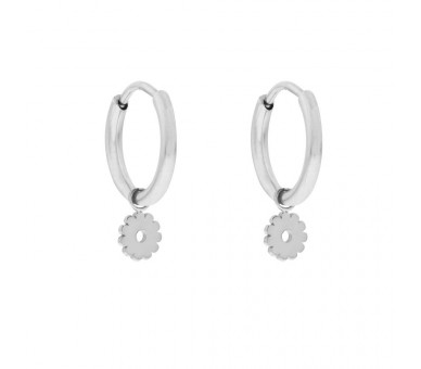 EARRINGS LARGE WITH PENDANT OPEN FLOWER - SILVER
