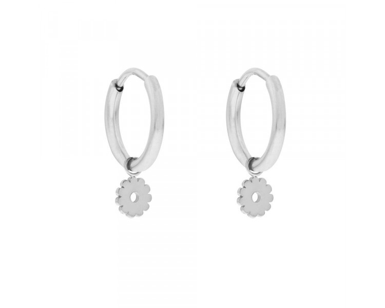 EARRINGS LARGE WITH PENDANT OPEN FLOWER - SILVER EARRINGS LARGE WITH PENDANT OPEN FLOWER - SILVER