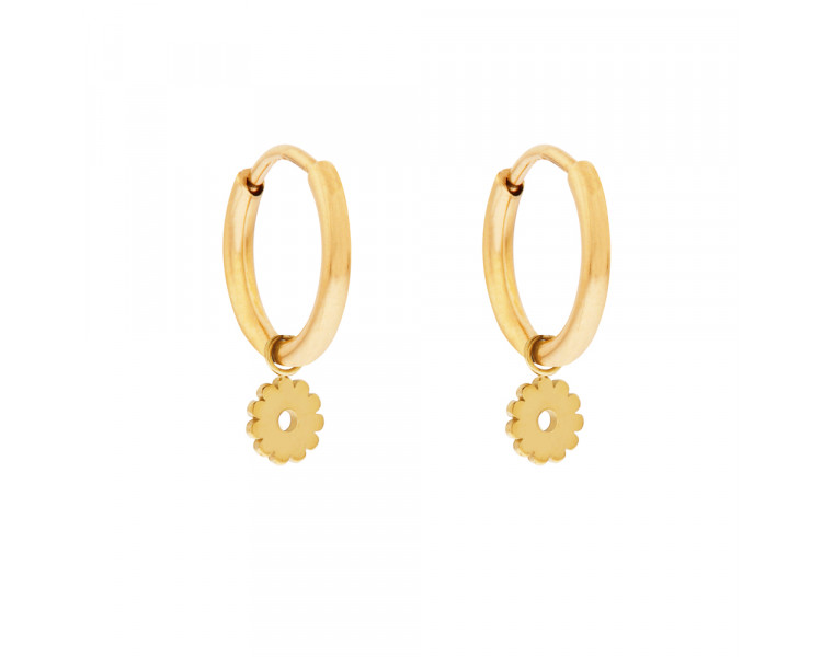 EARRINGS LARGE WITH PENDANT OPEN FLOWER - GOLD EARRINGS LARGE WITH PENDANT OPEN FLOWER - GOLD