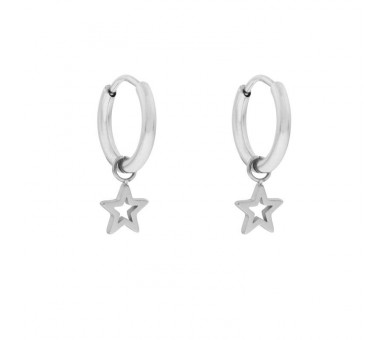 EARRINGS SMALL WITH PENDANT OPEN STAR - SILVER