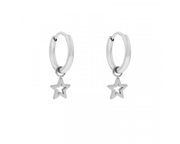 EARRINGS SMALL WITH PENDANT OPEN STAR - SILVER EARRINGS SMALL WITH PENDANT OPEN STAR - SILVER