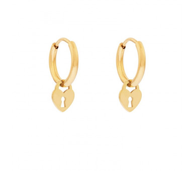 EARRINGS SMALL WITH PENDANT LOCK - GOLD