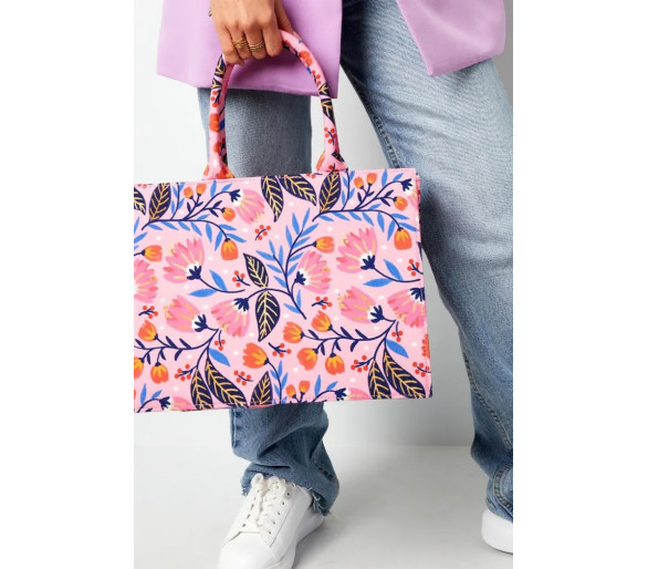 Shopper bloemenprint roze medium Roze Multi Polyester