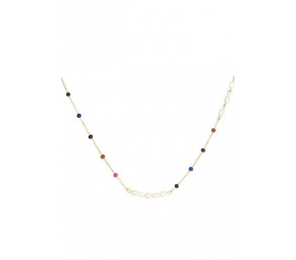 Ketting met kleurrijke kralen en parels Goud Stainless Steel