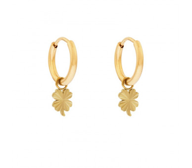 EARRINGS SMALL WITH PENDANT FLAMED CLOVER - GOLD