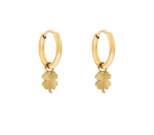 EARRINGS SMALL WITH PENDANT FLAMED CLOVER - GOLD