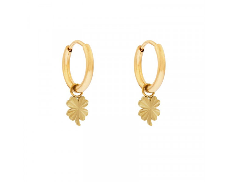 EARRINGS SMALL WITH PENDANT FLAMED CLOVER - GOLD EARRINGS SMALL WITH PENDANT FLAMED CLOVER - GOLD