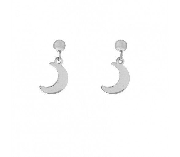 STUD EARRINGS WITH CHARM MOON - SILVER