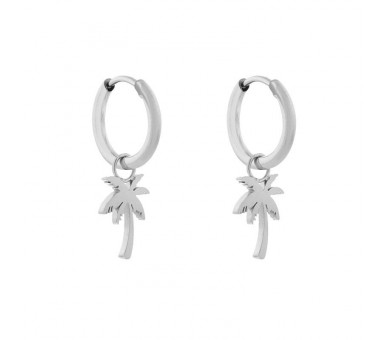 EARRINGS SMALL WITH PENDANT PALM TREE - SILVER