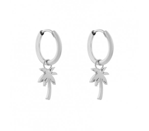 EARRINGS SMALL WITH PENDANT PALM TREE - SILVER