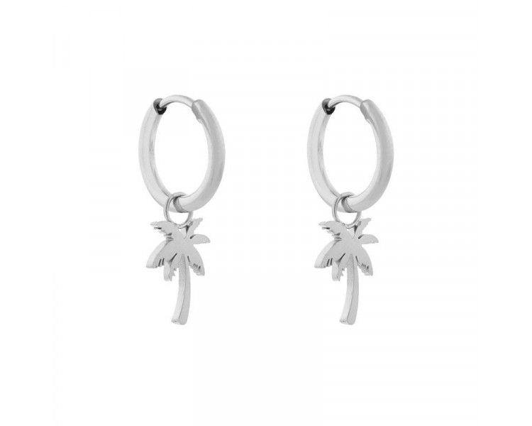 EARRINGS SMALL WITH PENDANT PALM TREE - SILVER