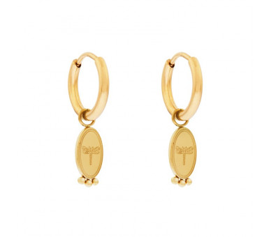 EARRINGS SMALL WITH PENDANT DRAGONFLY - GOLD