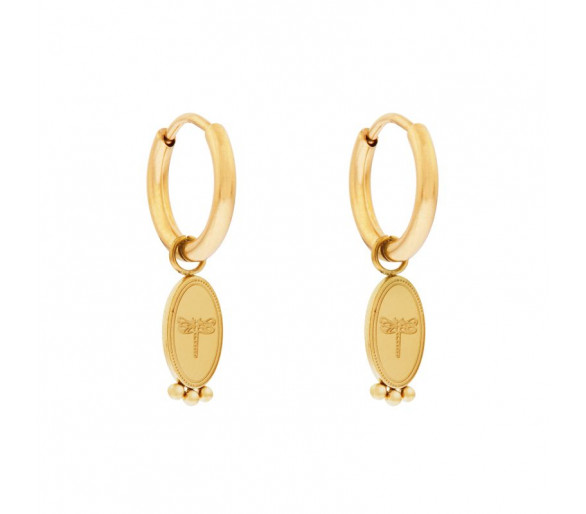 EARRINGS SMALL WITH PENDANT DRAGONFLY - GOLD