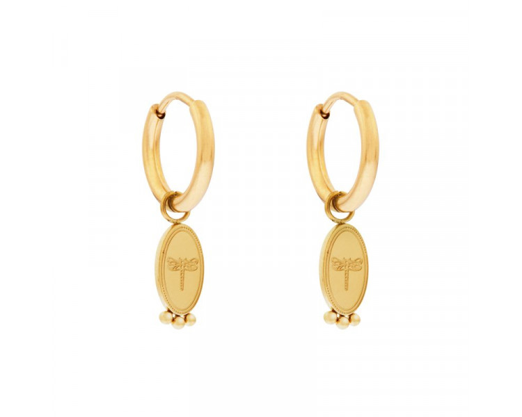 EARRINGS SMALL WITH PENDANT DRAGONFLY - GOLD EARRINGS SMALL WITH PENDANT DRAGONFLY - GOLD