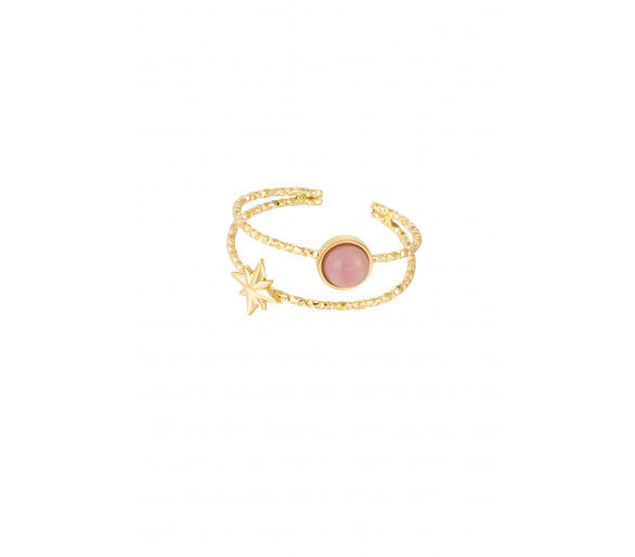 Dubbele ring natuursteen en ster roze - gold