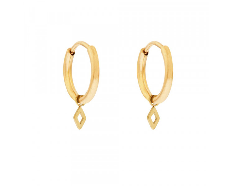 EARRINGS LARGE WITH PENDANT OPEN DIAMOND - GOLD EARRINGS LARGE WITH PENDANT OPEN DIAMOND - GOLD