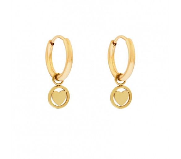 Petites boucles d'oreilles avec un pendentif, un cercle avec un coeur