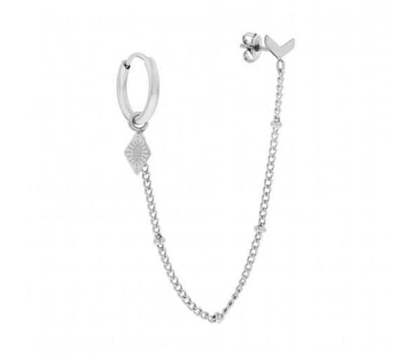 BOUCLES D'OREILLES DOUBLE ANNEAU ET CLOU DIAMANT ET V - ARGENT