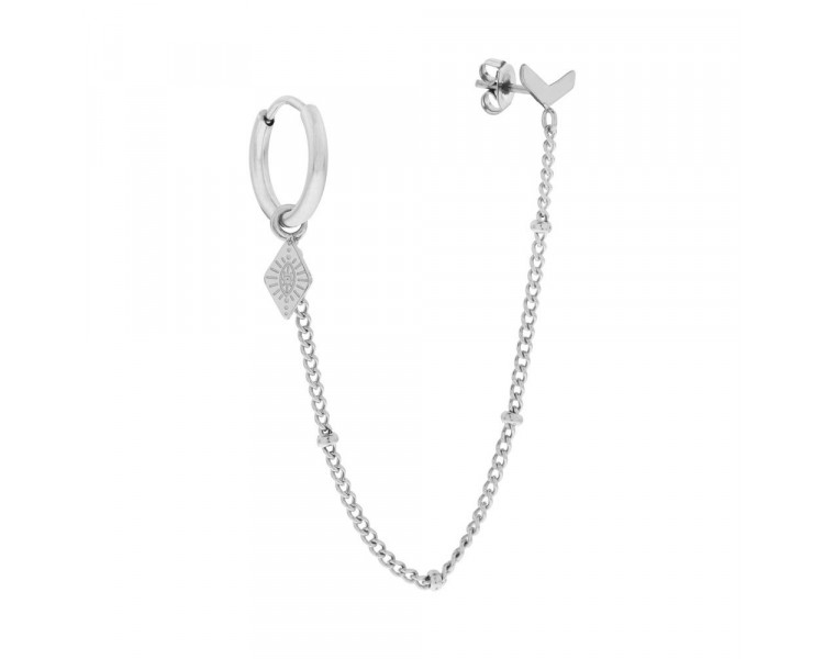EARRINGS DOUBLE RING AND STUD DIAMOND AND V - SILV