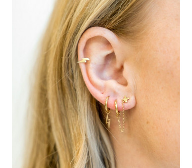 EARRINGS DOUBLE RING AND STUD DIAMOND AND V - SILV
