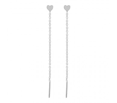 STUD THREADER EARRINGS HEART - SILVER