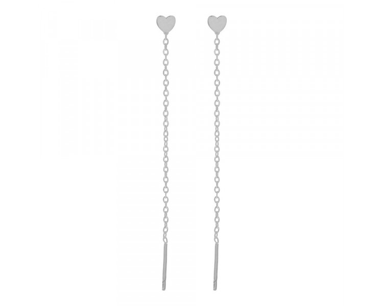 STUD THREADER EARRINGS HEART - SILVER STUD THREADER EARRINGS HEART - SILVER