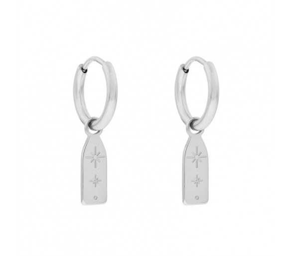 Petites boucles d'oreilles avec pendentif barre étoiles - ARGENT