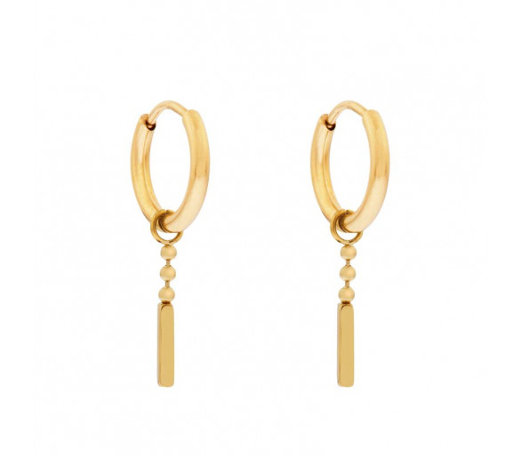 Petites boucles d'oreilles avec boules pendantes et barre - OR
