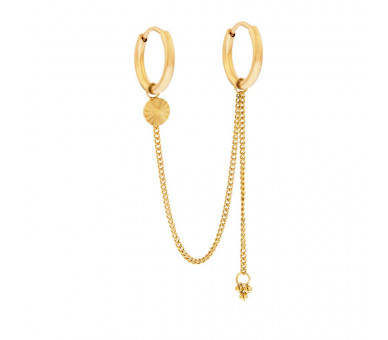 EARRINGS DOUBLE RING DOTS AND FLAMED COIN - GOLD