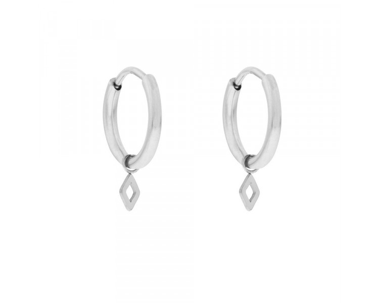 EARRINGS LARGE WITH PENDANT OPEN DIAMOND - SILVER EARRINGS LARGE WITH PENDANT OPEN DIAMOND - SILVER