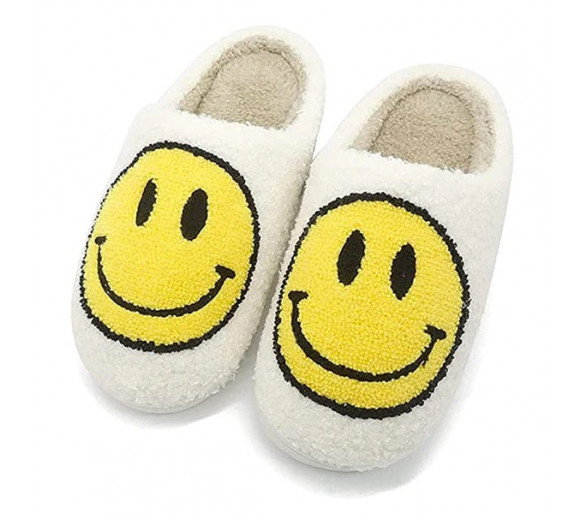 Smiley pantoffels : Smiley geel op ecru achtergrond