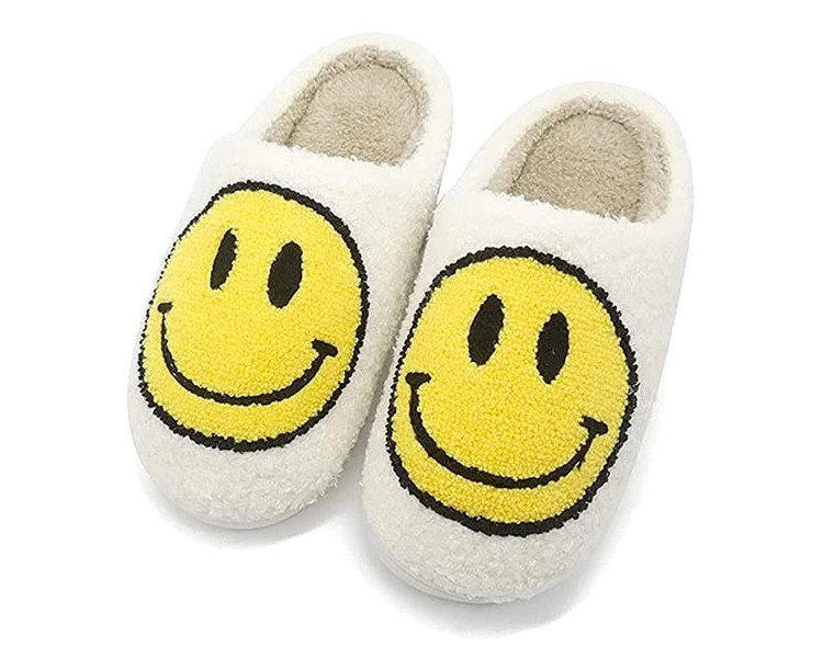 Smiley pantoffels : Smiley geel op ecru achtergrond