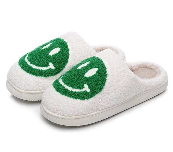 Smiley pantoffels : Smiley groen op ecru achtergrond