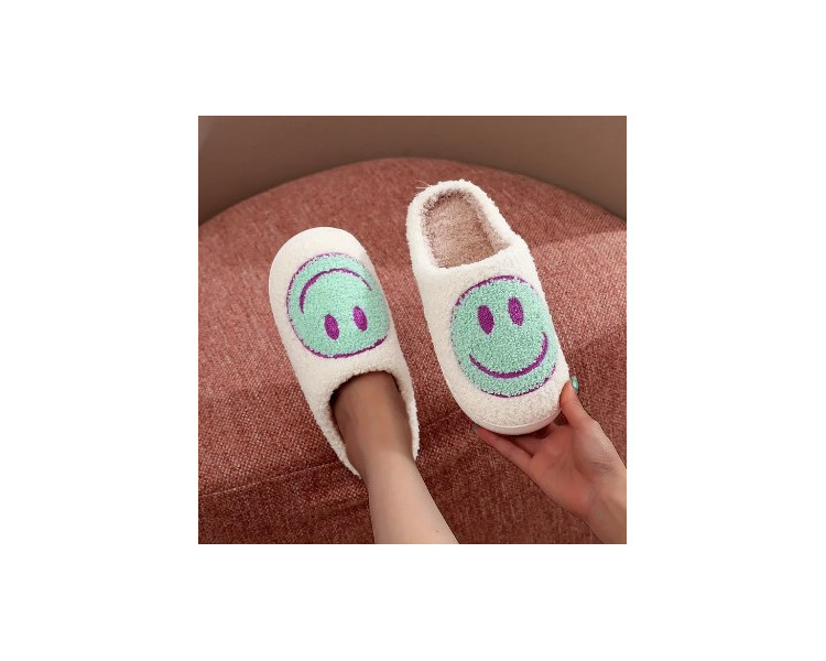 Smiley pantoffels : Smiley mint op ecru achtergrond