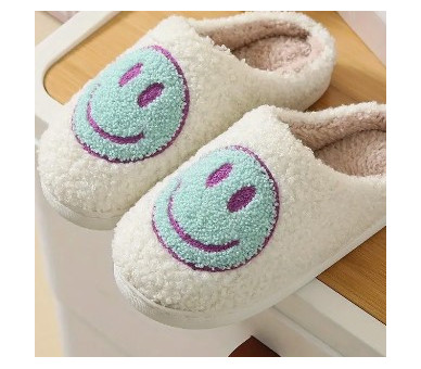 Smiley pantoffels : Smiley mint op ecru achtergrond