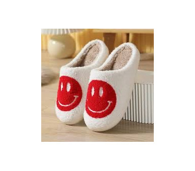Smiley pantoffels : Smiley rood op ecru achtergrond