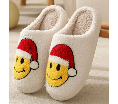 Smiley pantoffels : Smiley met kerstmuts